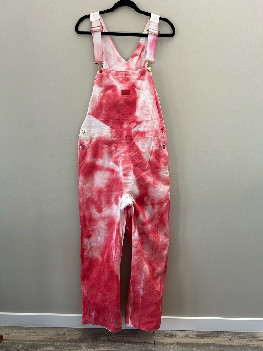 Dickies X Urban Behaviour Hand Dyed Custom Tie Dye Bib Utility Pink Overalls - Picture 5 of 9